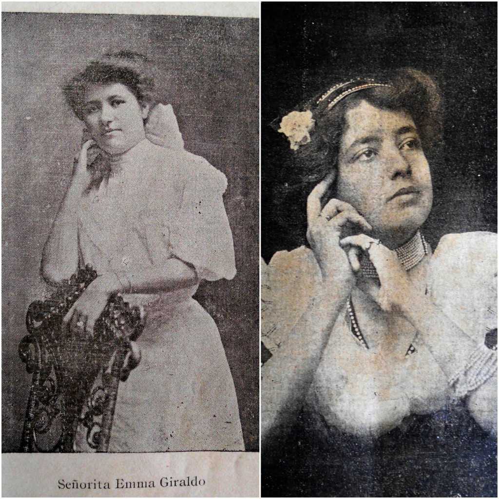 Las señoritas Emma Giraldo (izq.) y Leonor Navia (der.). /Fuente: 'El Correo del Valle', octubre de 1907 y diciembre de 1908.