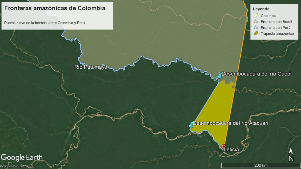 La frontera con Perú está delimitada por el río Putumayo y el río Amazonas