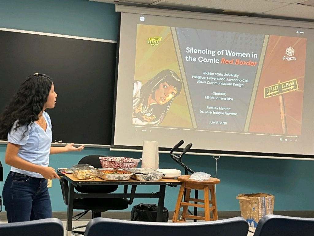 Mirith Barrera en la presentación final de la investigación ”Silencing of Women in the Comic Red Border” / Fotografía cortesía de la estudiante